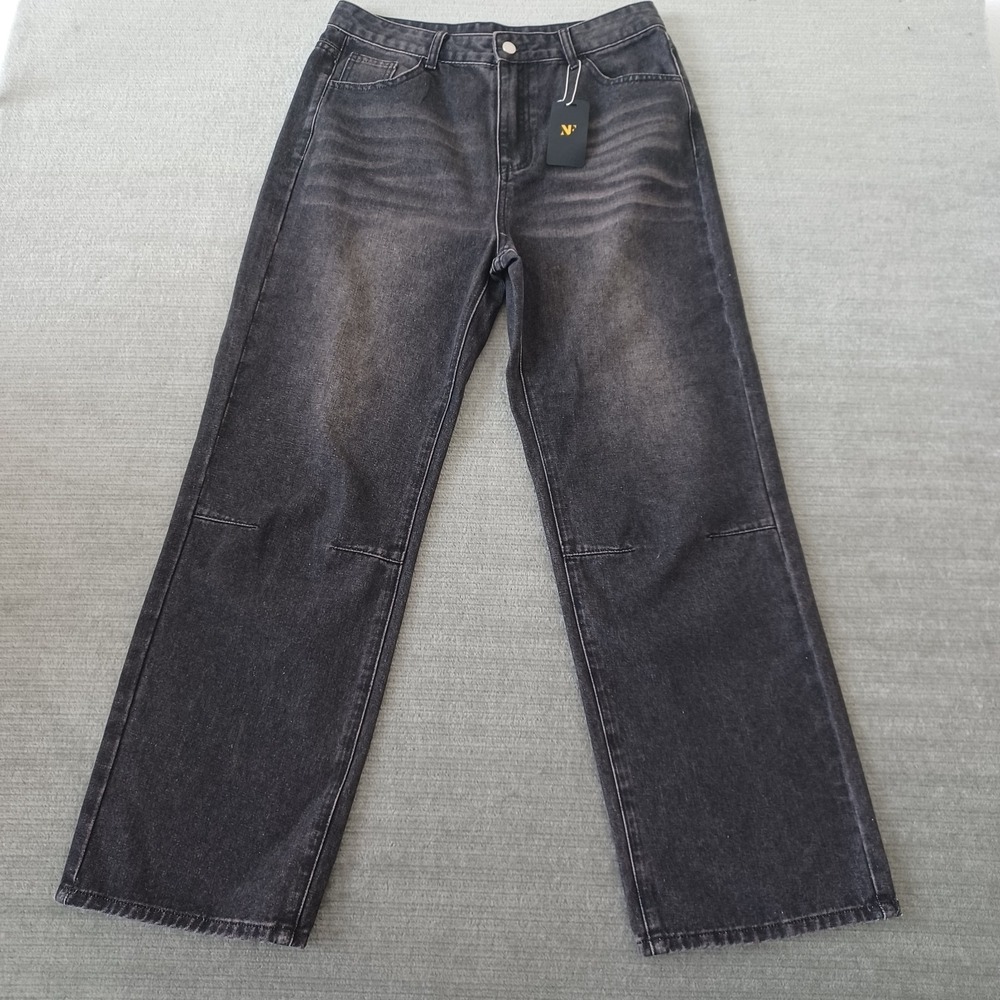 NV Felix Jeans Womens Medium Black Denim Baggy Wide Leg Faded High Rise Casual